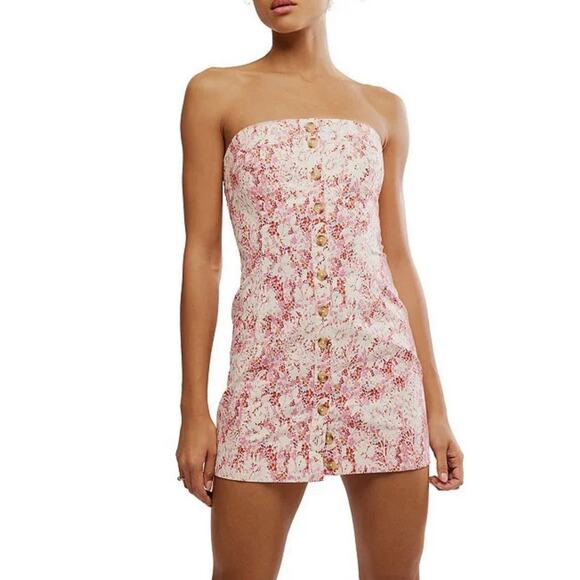 Free People Dresses & Skirts - NWT Free People Tomas Pink Floral Print Strapless Minidress - XL ($128)